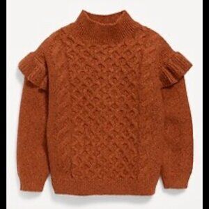 Old Navy Toddlers Girls Orange Mock Neck Ruffle Trim Cable Knit Sweater Size 4t